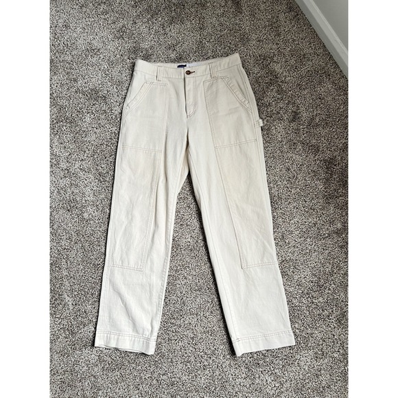 Old Navy Pants - Women's Off White Carpenter Pants Size 10 Tall Straight Leg Casual Old Navy